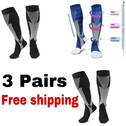 3 Pairs Compression Socks for Varicose Veins Football Soccer 20-30 Mmhg